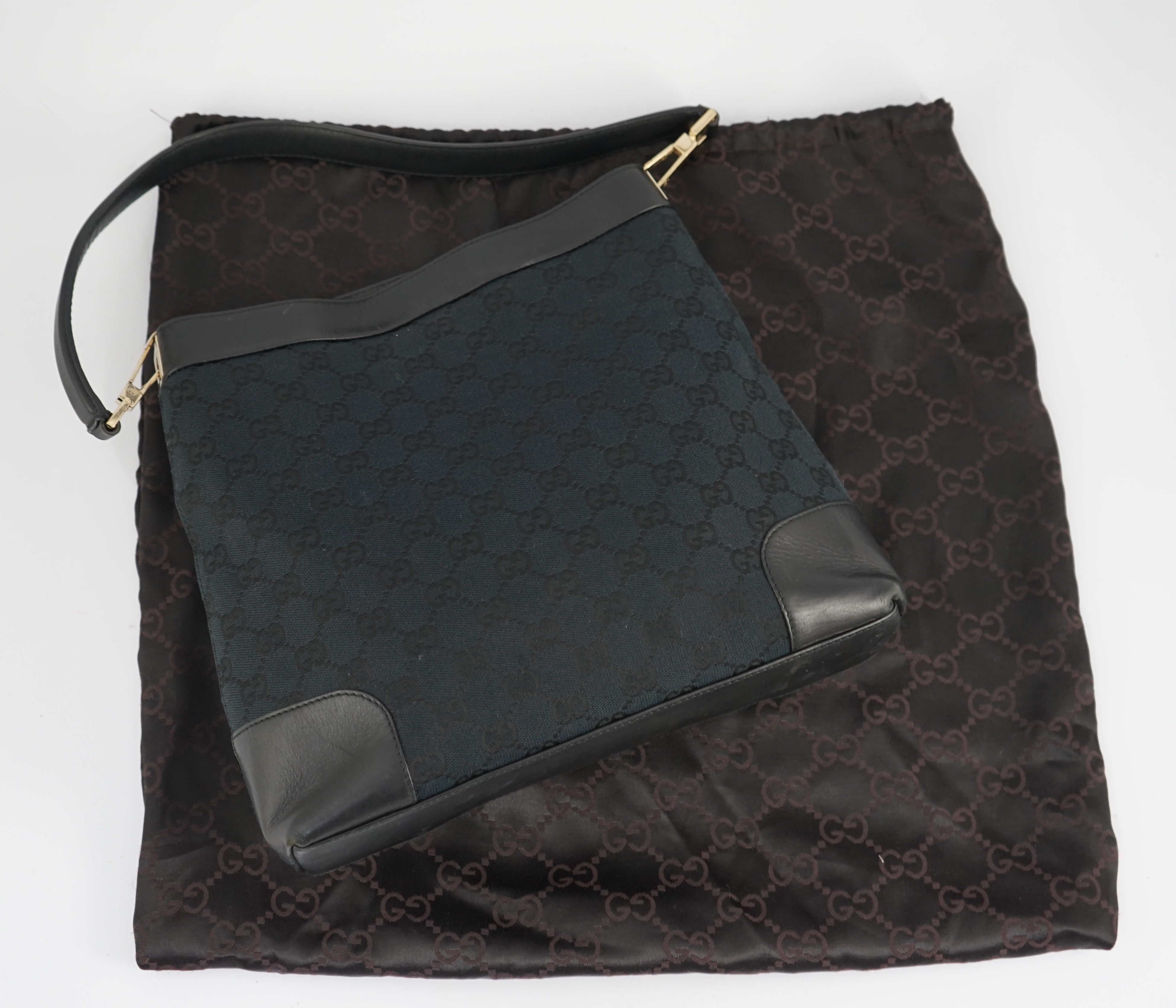 A Gucci black GG canvas shoulder bag width 26cm, depth 6cm, approx height 25cm